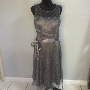 Jessica Howard Silver Metallic Dress Size 10 Netting Overlay Holiday